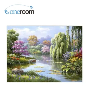 

oneroom Needlework Crafts 14CT unprinted Embroidery Quality Counted Cross Stitch Kit Set Oil Painting Spring tree patterns