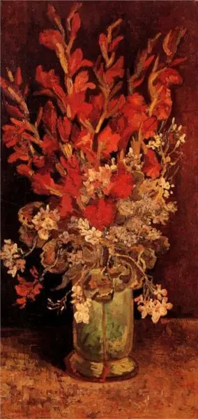 

Home decoration canvas wall art Vase with Gladioli and Carnations by Van Gogh modern painting gift for friends No Frame