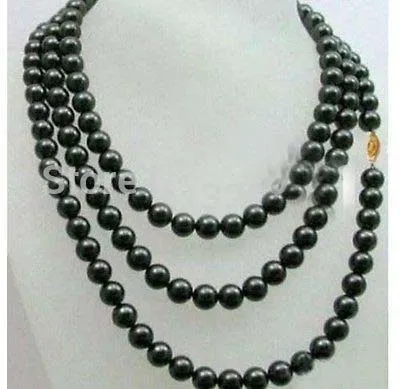 

very good NEW PERFECT GORGEOUS 48" 9-10MM shell NATURALBLACK PEARL NECKLACE 14KGP Silver hook Wholesale Jewelry necklaces
