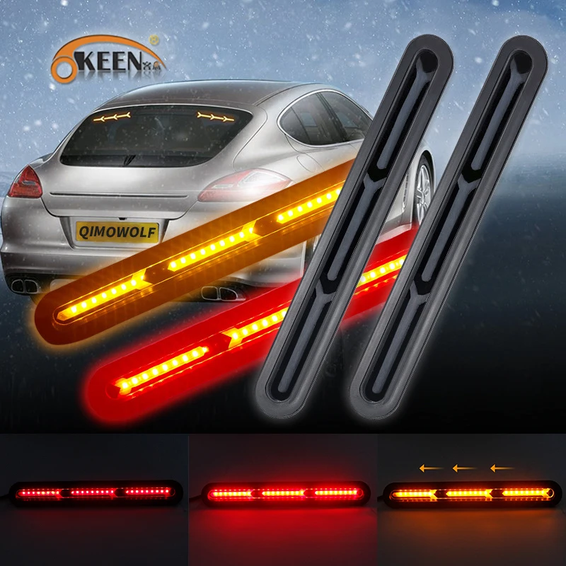 

OKEEN 12V Car Third Brake Lamp LED Additional Brake Light With Running Turn Signal Flowing Yellow Red Warning Stop Light bar