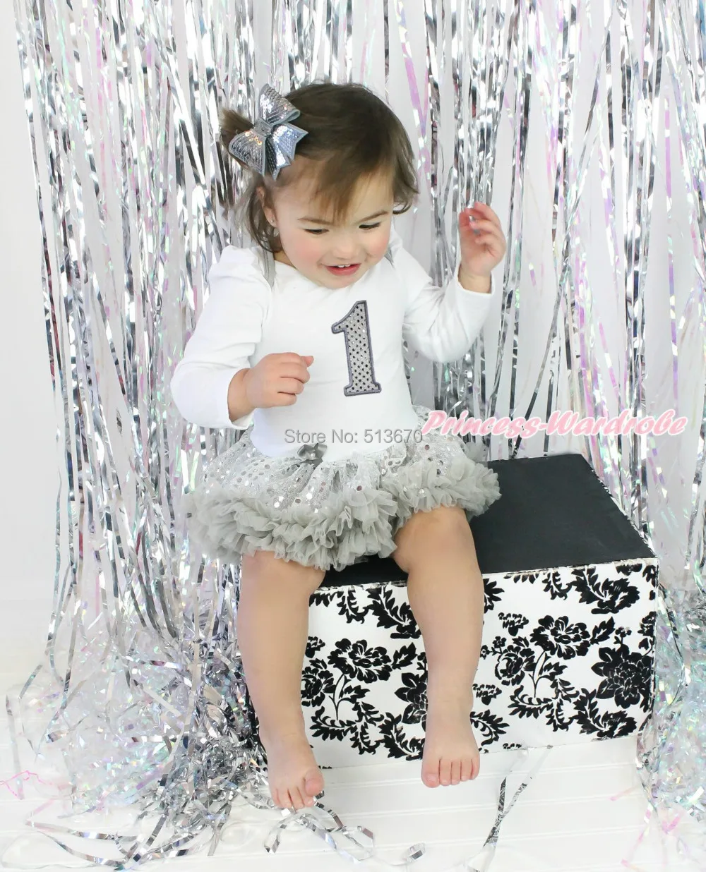 My First Easter Bunny Black Bodysuit Pink Bling Sequins Girl Baby Dress NB-18M