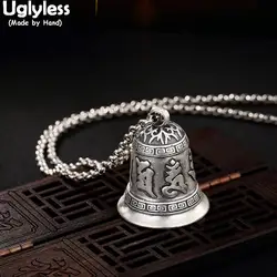 Uglyless Настоящее 999 чистого серебра буддизм реализации подвеска-колокольчик без цепочки и ожерелья унисекс выгравированы мантра тибетские