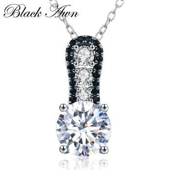 

BLACK AWN Classic 925 Sterling Silver Necklaces Pendants Fine Jewelry Trendy Engagement Necklaces for Women Wedding Pendant P043