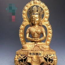 Bi003379 Тибет Буддизм Чистая Бронза Медь 24 К Золото Позолотить Долголетие Амитаюс Статуя Будды