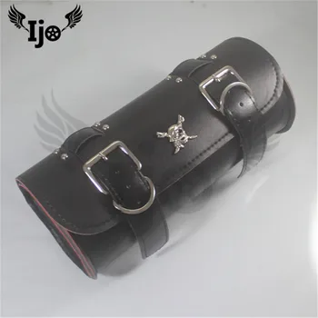 

Ijo PU Black Front Fork Tool Bag Luggage Saddle Bag For Harley Chopper Bobber Cruiser Dyna Softail Sportster Brand New