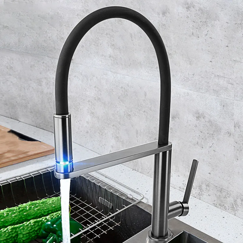 Kitchen Faucet 2 Function Spout LED Kitchen Mixer Faucet Cold and Hot Water Sink Faucet Pull Down Water Taps 250015GMSP Kitchen Faucet 2 Function Spout LED Kitchen Mixer Faucet Cold and Hot Water Sink Faucet Pull Down Water Taps 250015GMSP