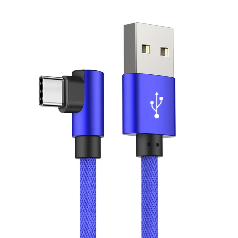 A. S 90 градусов usb type C кабель для быстрой зарядки USBC для samsung Xiaomi huawei P20 P10 mate 20 Pro 10 L type-C кабель для передачи данных зарядное устройство - Цвет: Синий