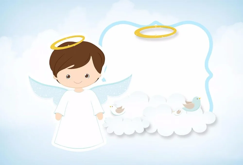 7x5ft Light Blue Sky Clouds Angel Boy Baptism Custom Washable