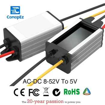 

Power Supply Converter AC/DC Step-down 8-52V to 5V 3A Waterproof Control Car Module Low Heat Auto Protection Size 54*35*21mm