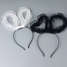 1 шт. повязка на голову для девочек на Рождество и Хеллоуин; Винтаж ажурные Черная кружевная сеточка головная повязка с кроличьими ушками на головная повязка, аксессуары для волос G0407
