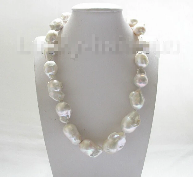 

Free shipping >>>>>>HUGE 29mm natural luster white Reborn keshi pearls necklace 925s clasp j8583
