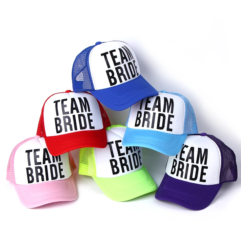 

2017 new BRIDE TO BE TEAM BRIDE Bachelorette Hats Women Wedding Preparewear Trucker Caps White Neon Summer Mesh Free Shipping
