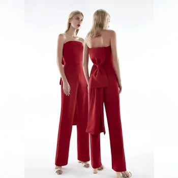 

new style fashion celebrity night club backless strapless bow casual straight sexy women full length jumpsuits wholesale
