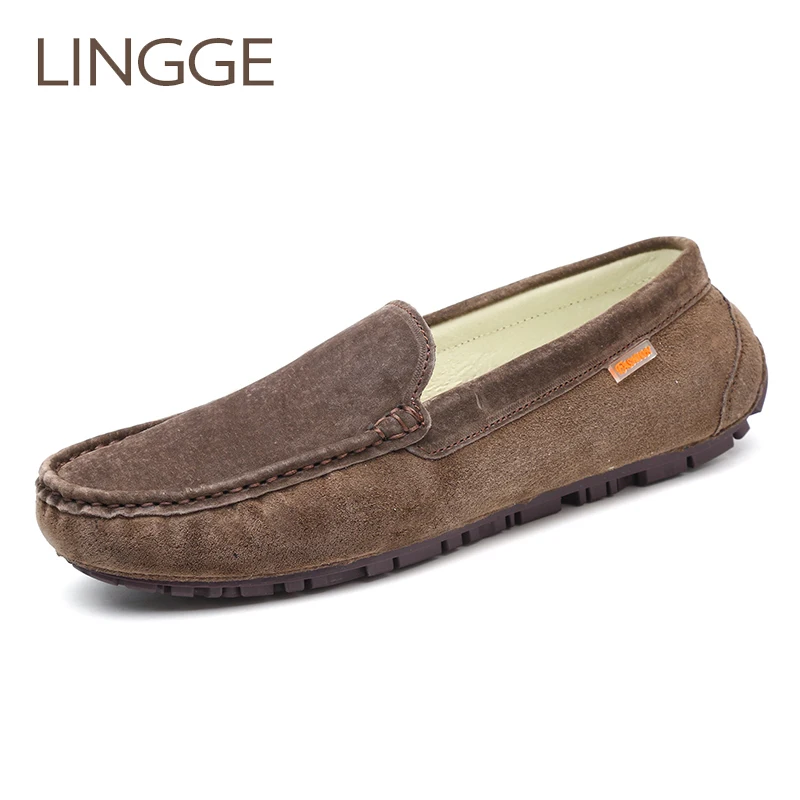 

LINGGE Brand Fashion Autumn Style Soft Moccasins Men Loafers High Quality Genuine Leather Shoes Men Flats Gommino Driving Shoes