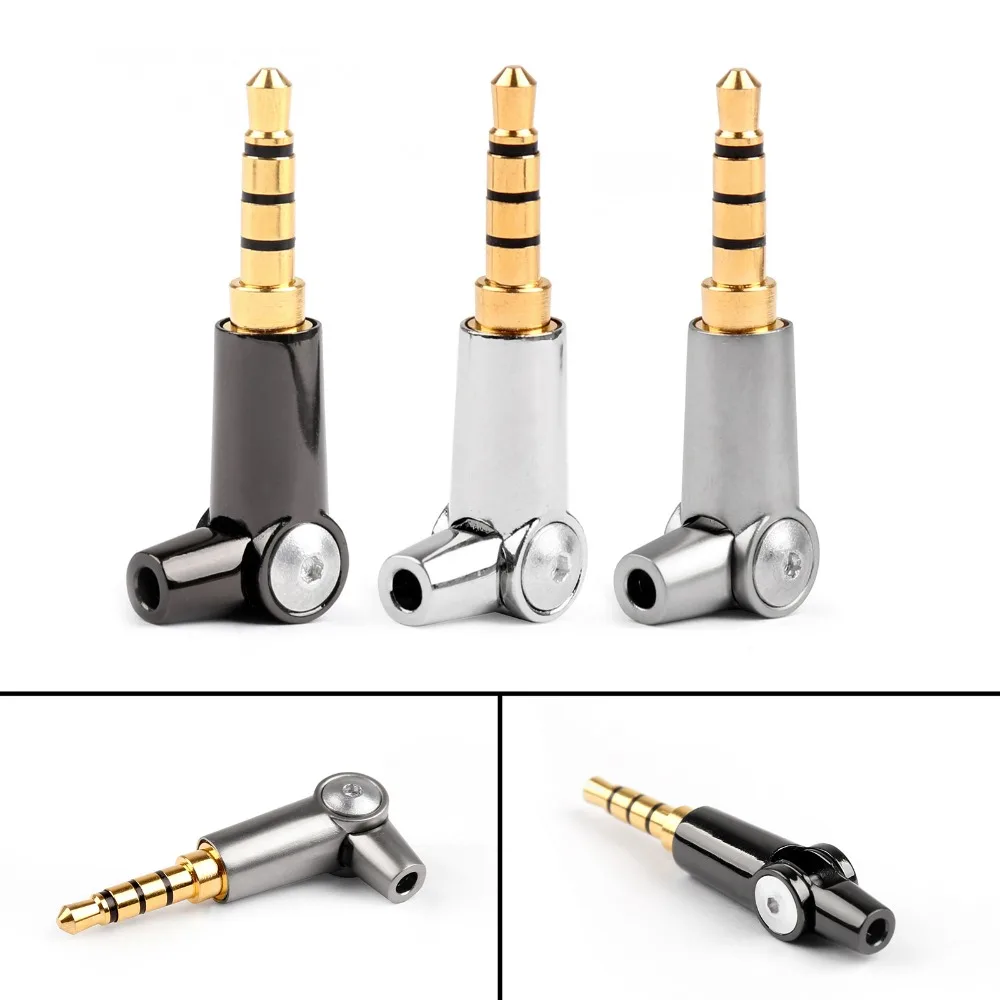 

Areyourshop Sale 1/10Pcs 3.5mm 4Pole Deformable Straight Curved Plug Converted Audio Connector For Headphone Black Silver