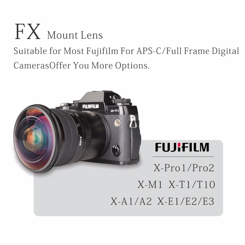 Объектив Meike 8 мм f/3,5 рыбий глаз для камер Fujifilm X-T1/X-T2/X-PRO 2/X-T10 с APS-C/полная Рамка