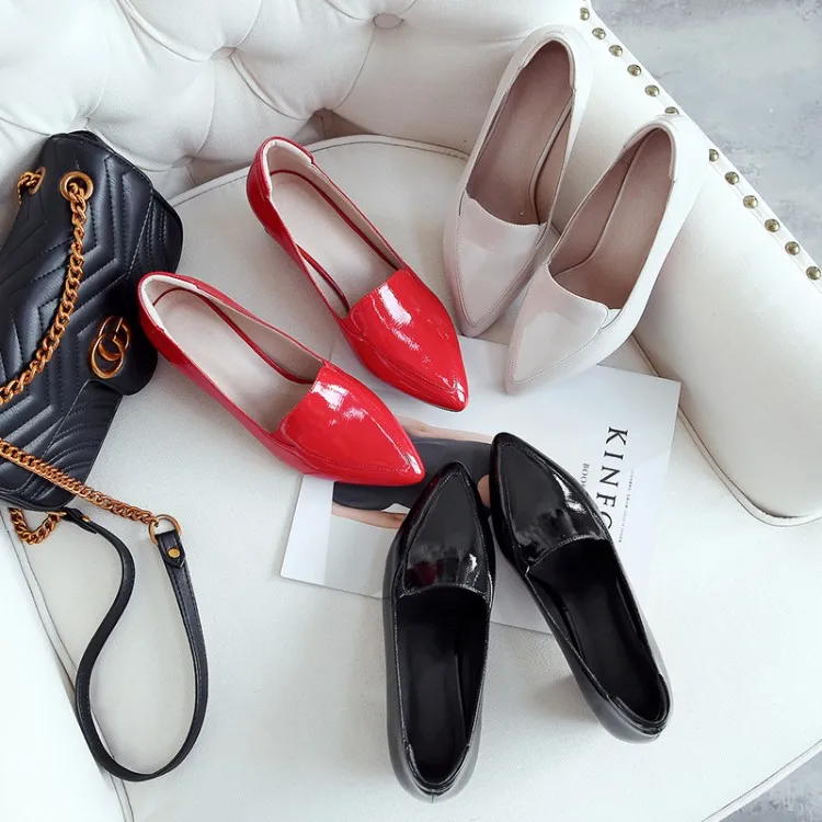 MLJUESE 2018 women pumps Patent leather autumn spring red color pointed