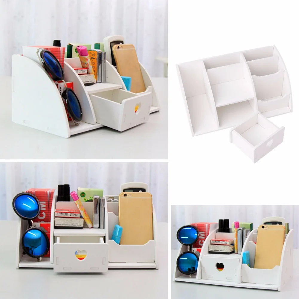 Белый DIY деревянный Настольный органайзер для косметики ящик для хранения 6 отсеков офисные принадлежности домашний футляр для хранения
