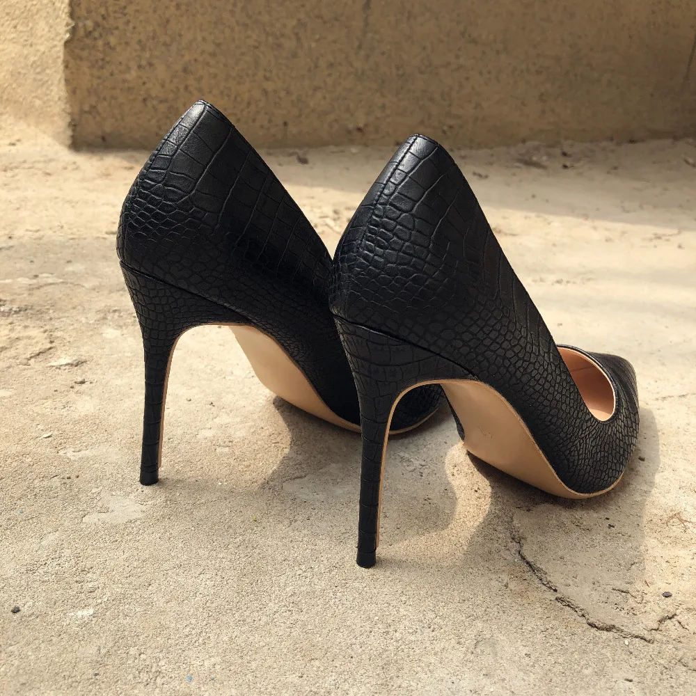 Veowalk Brand Italy Style Women Classic Stiletto High Heels Ladies Sexy Sanke Patern Pointed Toe Pumps Comfort Dress Shoes Black