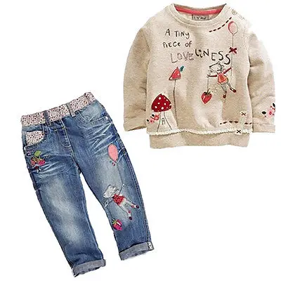 

Autumn wear baby girl clothes fruit printed hoodies +floral pants outfit clothes 2pcs clothes set