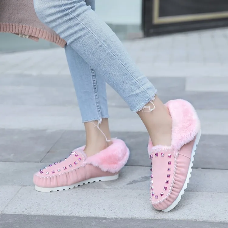

34-42 New winter HOT 2018 European and American personality rivet boots round toe comfortable flat bottom warm women's boots