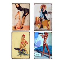 Американский Ретро плакат Pin Up Girl оловянные знаки украшение табличка Металл Винтаж кафе клуб бар настенный декоративный домашний декор 20x30 см