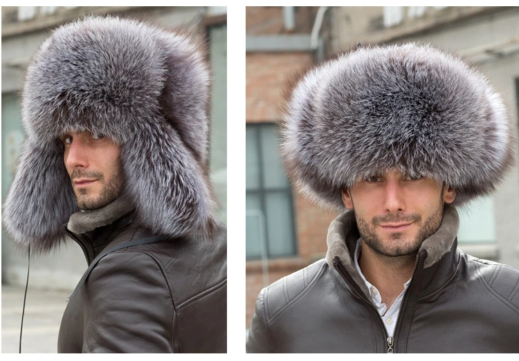 Новое поступление, Зимняя мужская шапка-бомбер с натуральным мехом енота серебристого цвета, теплая шапка с защитой ушей