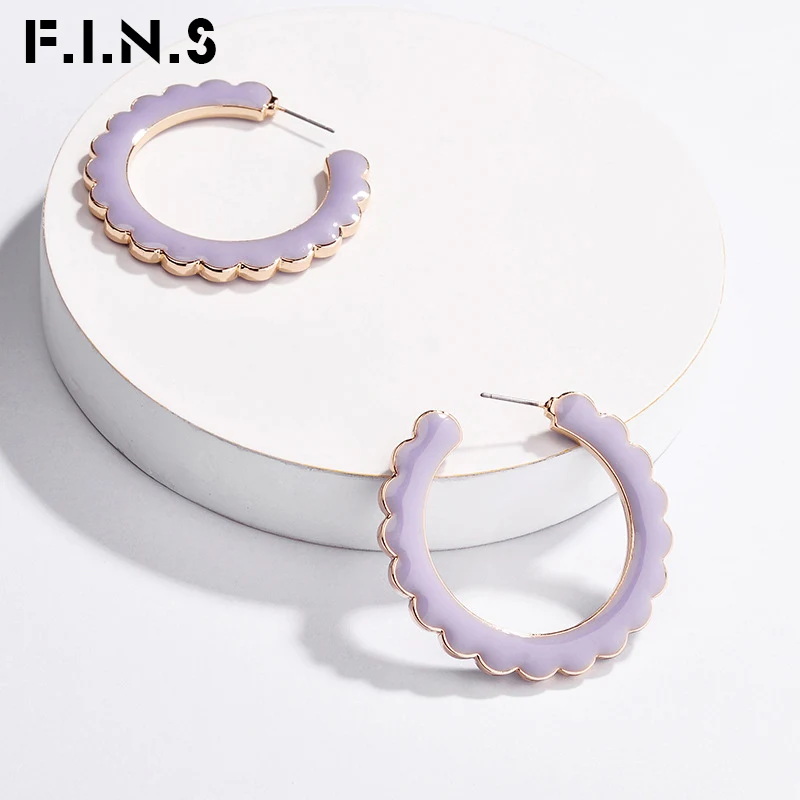 F.I.N.S Wave Geometric Enamel Big Hoop Earring for Women 4 Colors