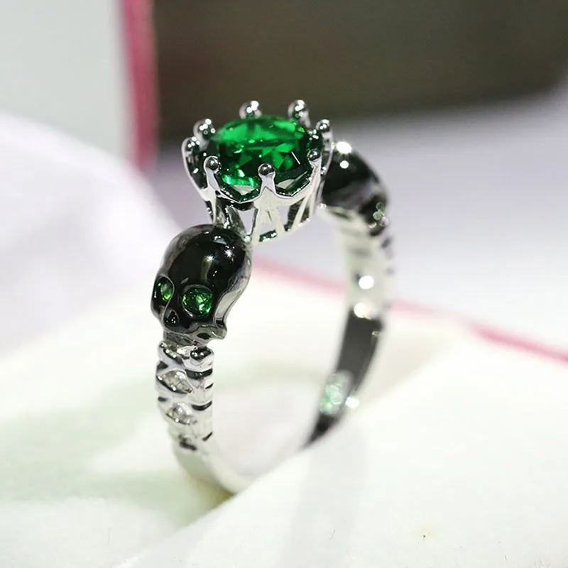 Punk Rock Silver Skull Skeleton Gothic Ring Wedding Rings For Women Cubic Zircon Engagement Band Finger Gifts A093 | Украшения и