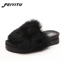 FeiYiTu/Новинка; Модные женские плюшевые тапочки; пушистые меховые шлепанцы на толстой подошве; женские повседневные милые плоские туфли
