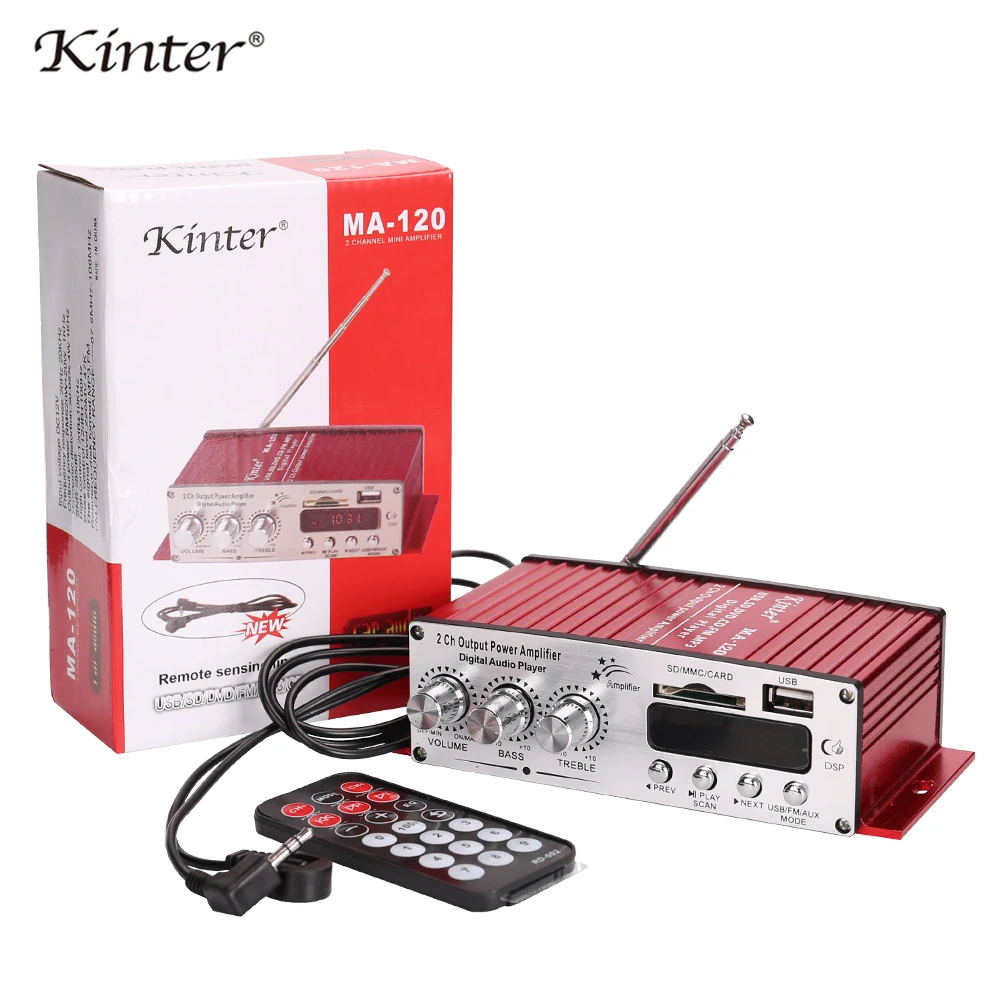 Kinter MA-120 мини усилитель аудио 2.0CH 20 Вт DC12V с USB SD FM воспроизведение стерео звук питания адаптер питания для дома автомобиля мотоцикла