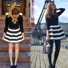 Mulheres spring dress casual alta qualidade mulheres moda 2017 listrado preto-branco túnica vestidos