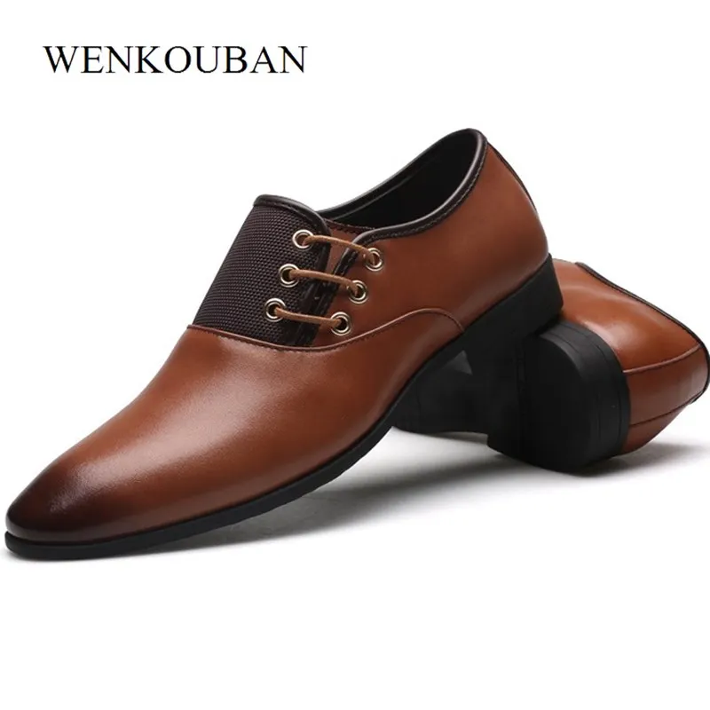 

Men Dress Shoes Male Leather Shoes Lace Up Oxford for Casual or Formal Gentleman Business Flats Chaussure Homme Plus Size black