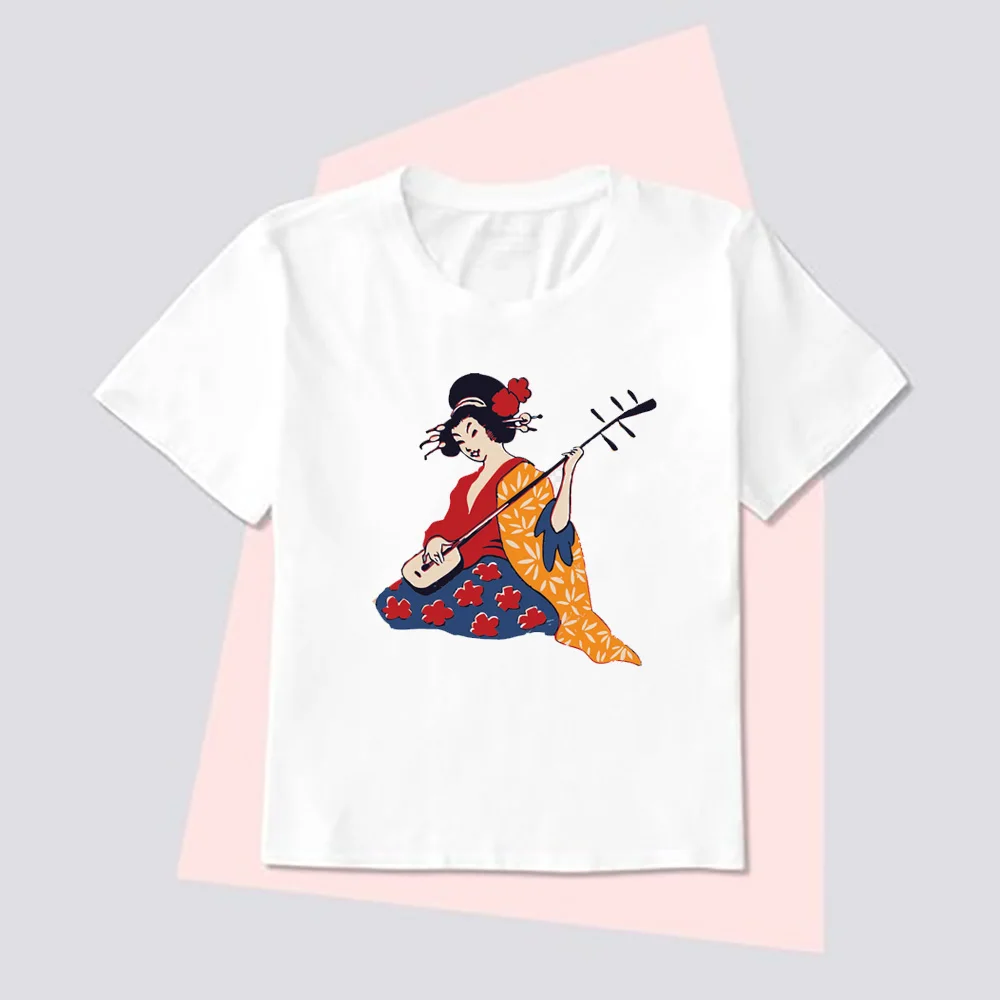 

Ukiyo E Geisha T Shirt Women Casual Tshirt Fashion T-shirt White Short Sleeve Top Tees Female
