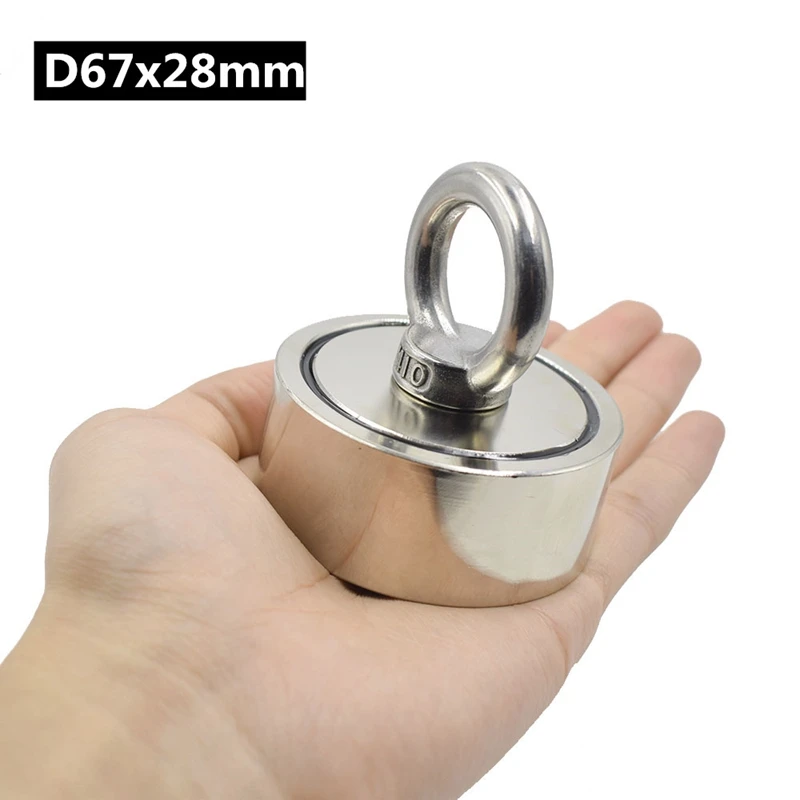 D67X28Mm сильный неодимовый магнит двойной боковой поиск магнит крюк супер мощный спасательный рыболовный Магнитный 150Kgx2 стальной держатель