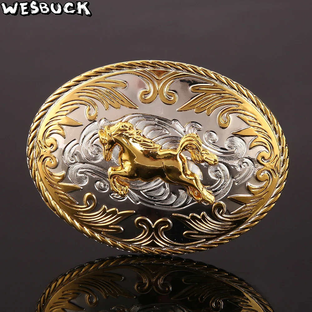 WesBuck Brand Newest High Quality Golden Horse Fashion Men's Belt Buckles Classic Mens Jeans