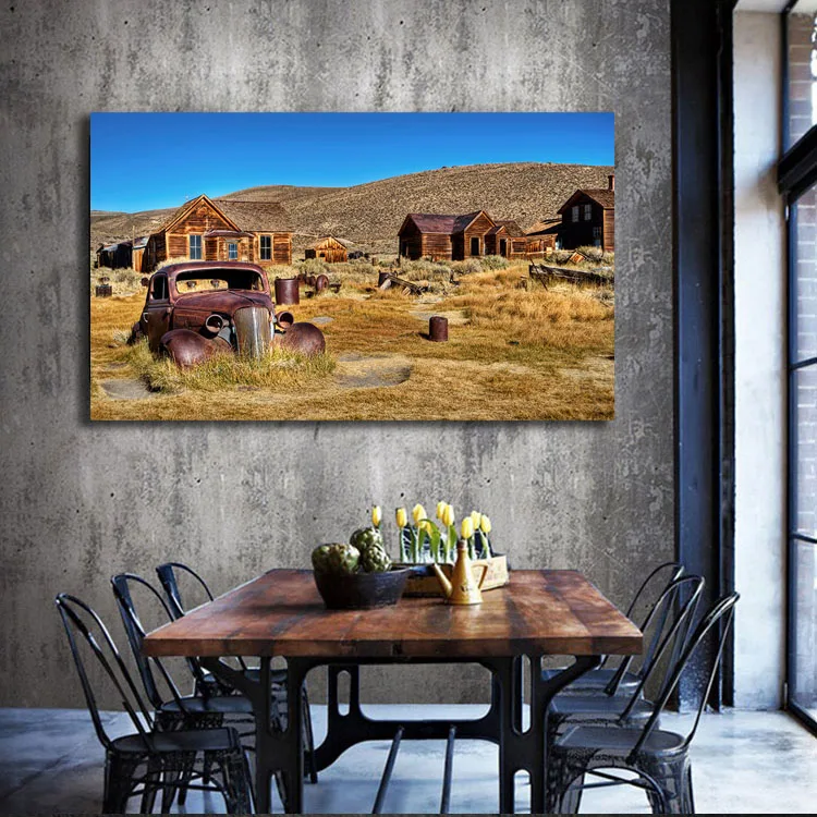 

Modern vintage decor abandoned car canvas HD print Wall Art for Dining Room restaurant bedroom office cafe wall art Home decor