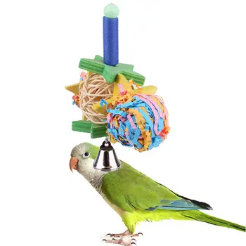

Hot Pet Bird Parrot Parakeet Ball Wood Toy Shredder Cockatiel Chew Bites Cages Craft Birds Toys With Bell Foraging Bird Toy