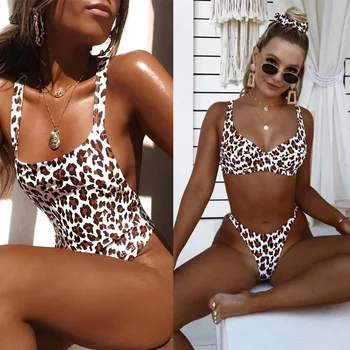 

Women one piece Leopard Bikini Sexy Print Swimsuit Ladies Swimwear Beach bikinii Swimming Pool bikini two piece