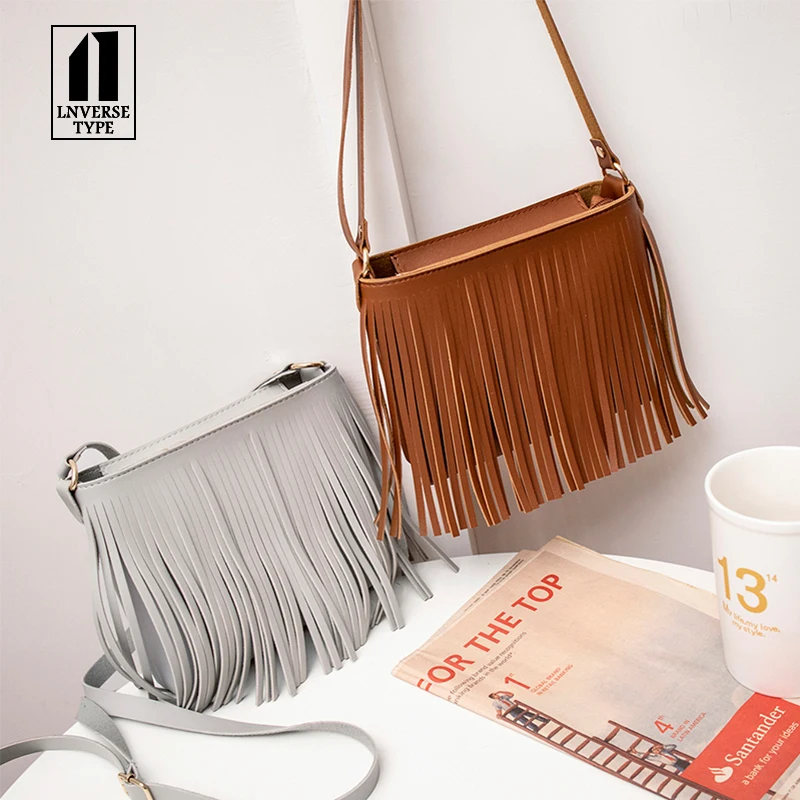 النساء Tassle هامش فو الجلد المدبوغ الكتف رسول Crossbody حقيبة يد محفظة أسود براون الأبيض مهدب السيدات حقيبة يد حار بيع