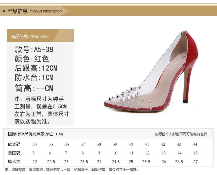 LTARTA/женские туфли-лодочки на высоком каблуке 12 см обувь на каблуке прозрачная обувь с заклепками тонкие туфли на высоком каблуке с заклепками в римском стиле JXQ-A5-38