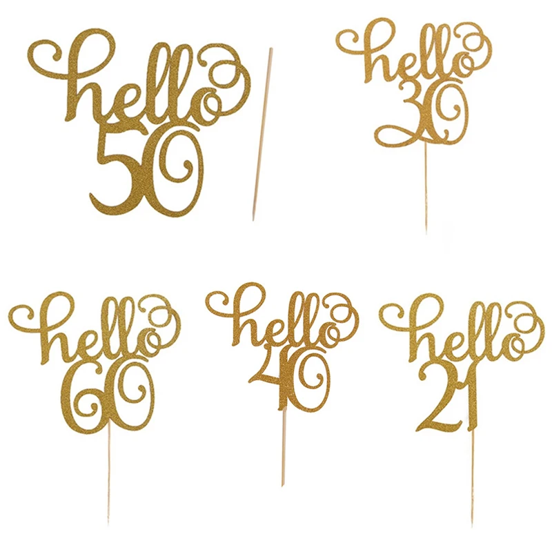 1 шт./компл. золотой блеск Hello 30 21 40 50 60 Топпер для торта дней рождения товары