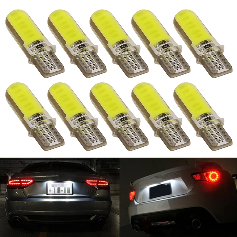 10 шт. 6500 К белый T10 W5W светодио дный салона Свет 12SMD силикагель COB 12 В сбоку Клин