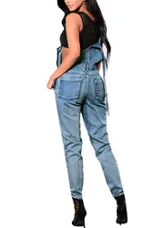 Плюс размер рваные джинсовые комбинезон женщин зимние джинсовые комбинезоны карманы и пуговицы повседневное комбинезон длинные джинсы