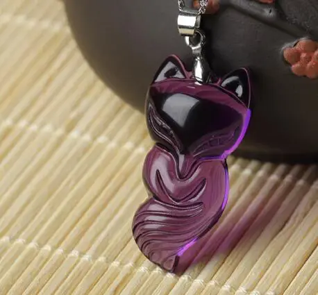 

NATURAL PRETTY amethyst quartz CRYSTAL carving pendant fox