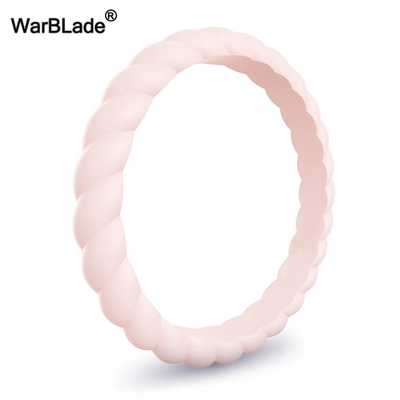 3mm Thin Braided Silicone Ring Fashion Sports Hypoallergenic Crossfit Flexible Woven Rubber Finger Ring For Women Wedding Rings 
