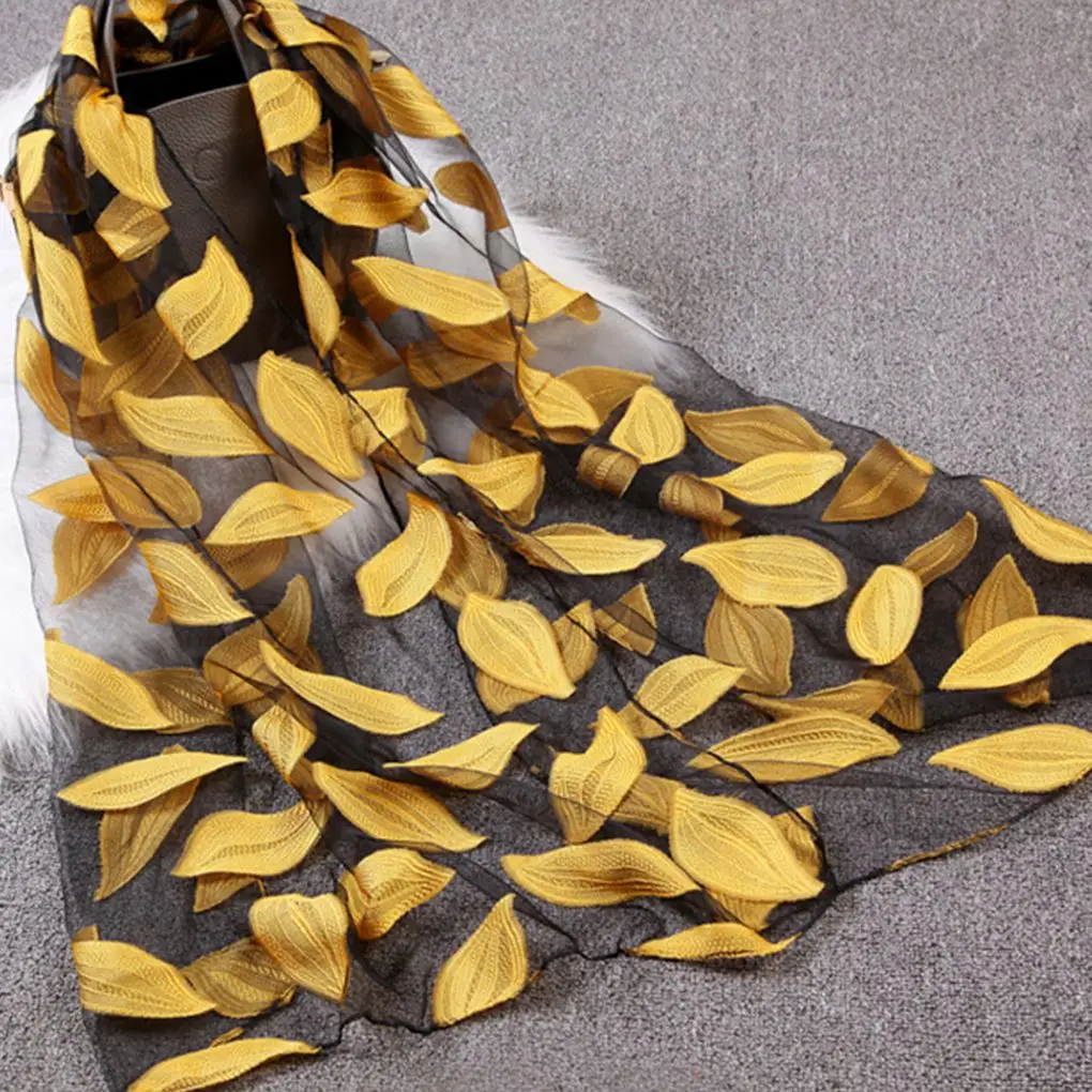 Весенне-летний женский жаккардовый шарф из органзы с листьями для девочек, шали, длинные пляжные шарфы 65x170 см