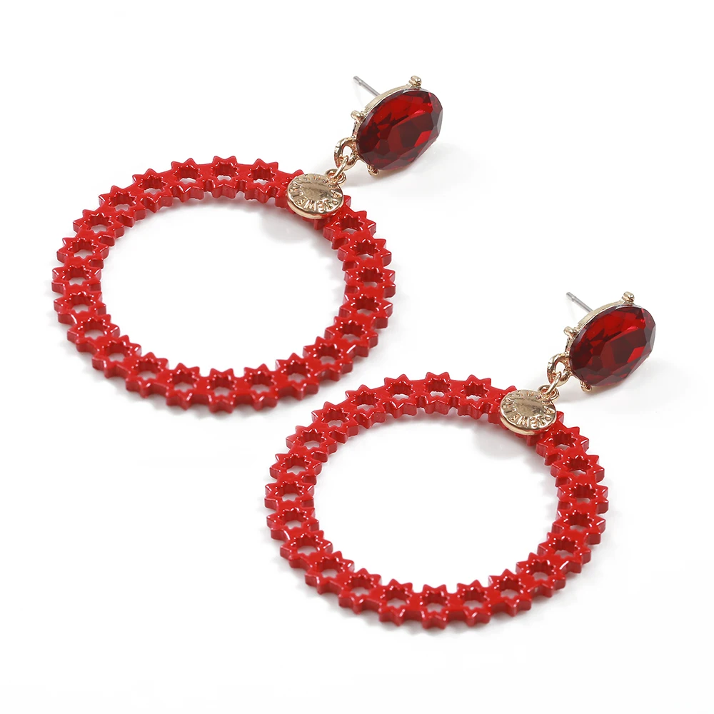 

TL Red Charm Stone Earrings for Women Charming Stainless Steel Gold Earrings Simple Design Jewelry Wedding Earrings For Female