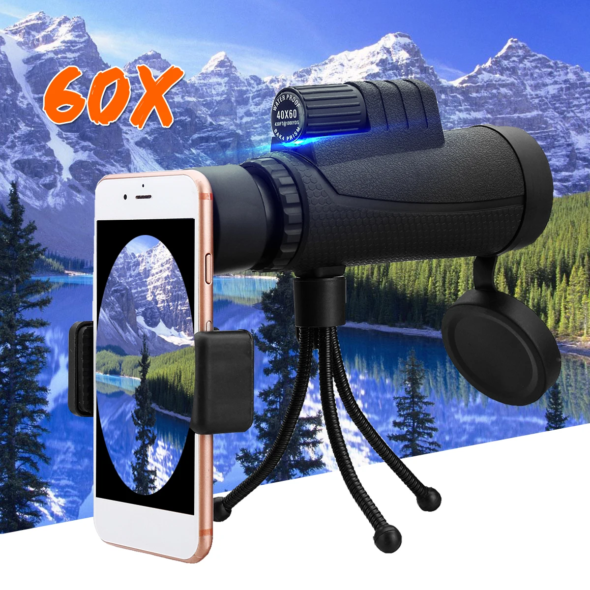 

40x60 Zoom HD High Power Telescope Monoculars Lens Single-cylinder Binoculars Optical Spyglass Monocle Hunting Camping + Tripod