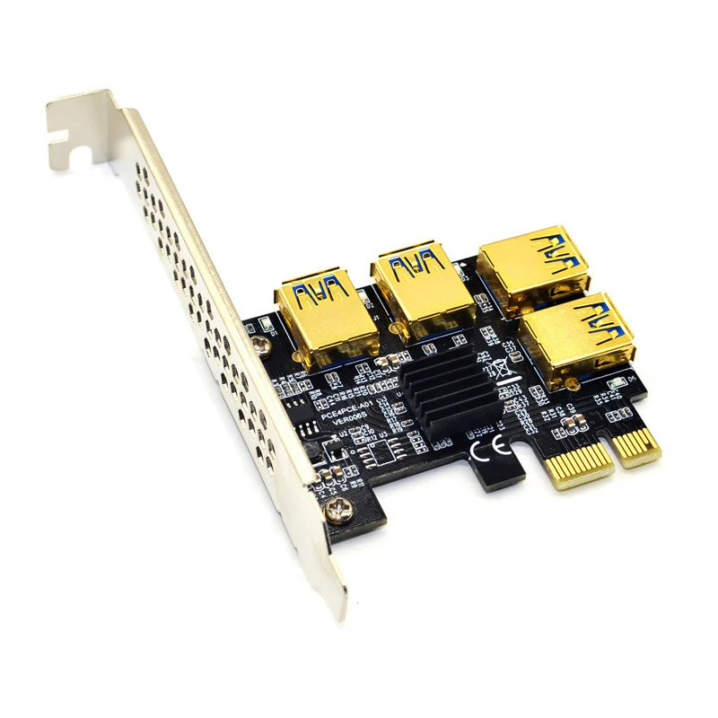 Riser USB 3.0 PCI-E Express 1x to 16x Riser Card Adapter PCIE 1 to 4 Slot PCIe Port Multiplier Card for BTC Bitcoin Miner Mining-1